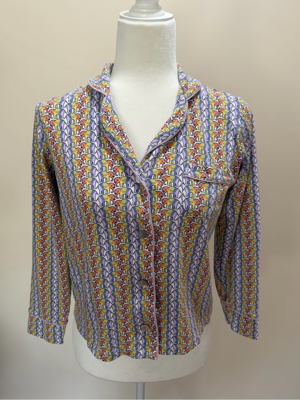 Roller Rabbit Elephant Tie Dye Daze Cotton Long Sleeve Sleep Pajama Top Sz. Xs
